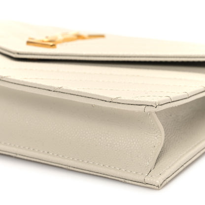 Saint Laurent Grain De Poudre Matelasse Chevron Monogram Envelope Chain Wallet Crema Soft 11 of 12