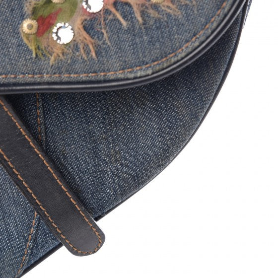 Denim Embroidered Saddle Bag Blue Multi