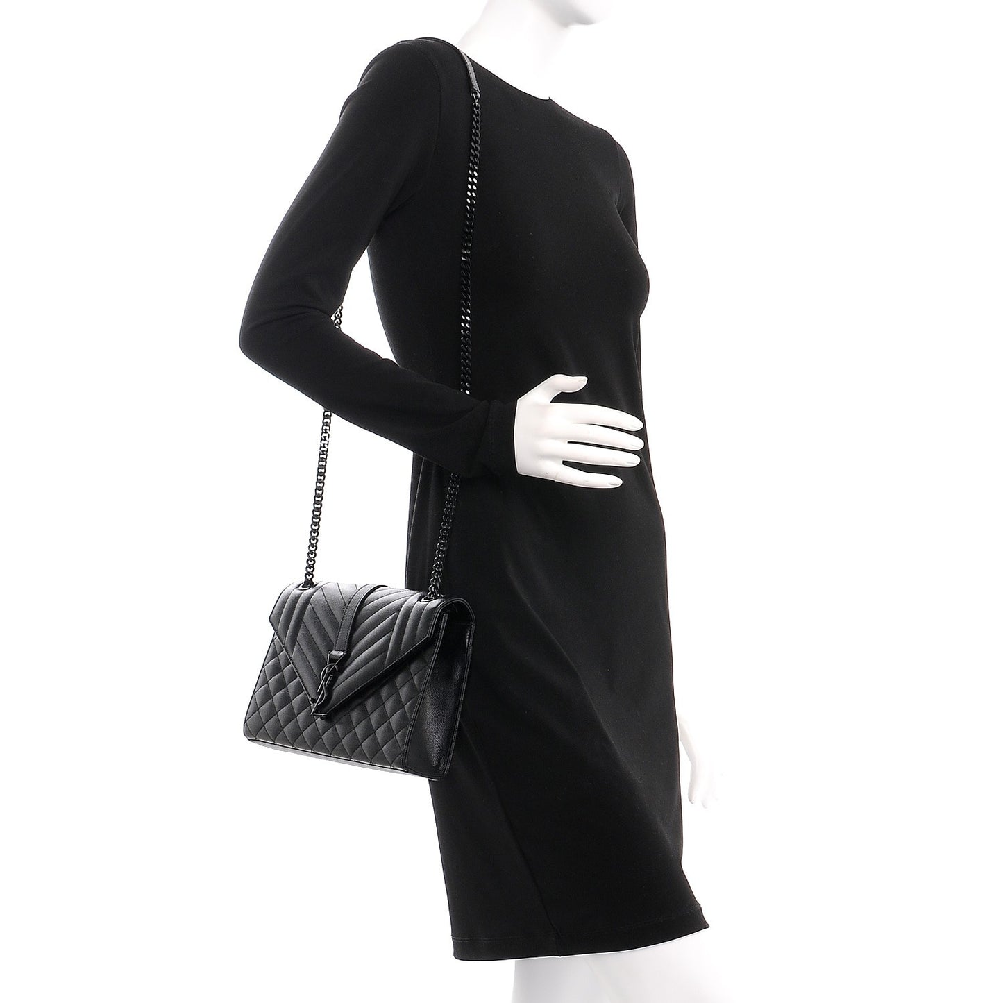 Grain De Poudre Textured Mixed Matelasse Triquilt Medium Monogram Satchel Black