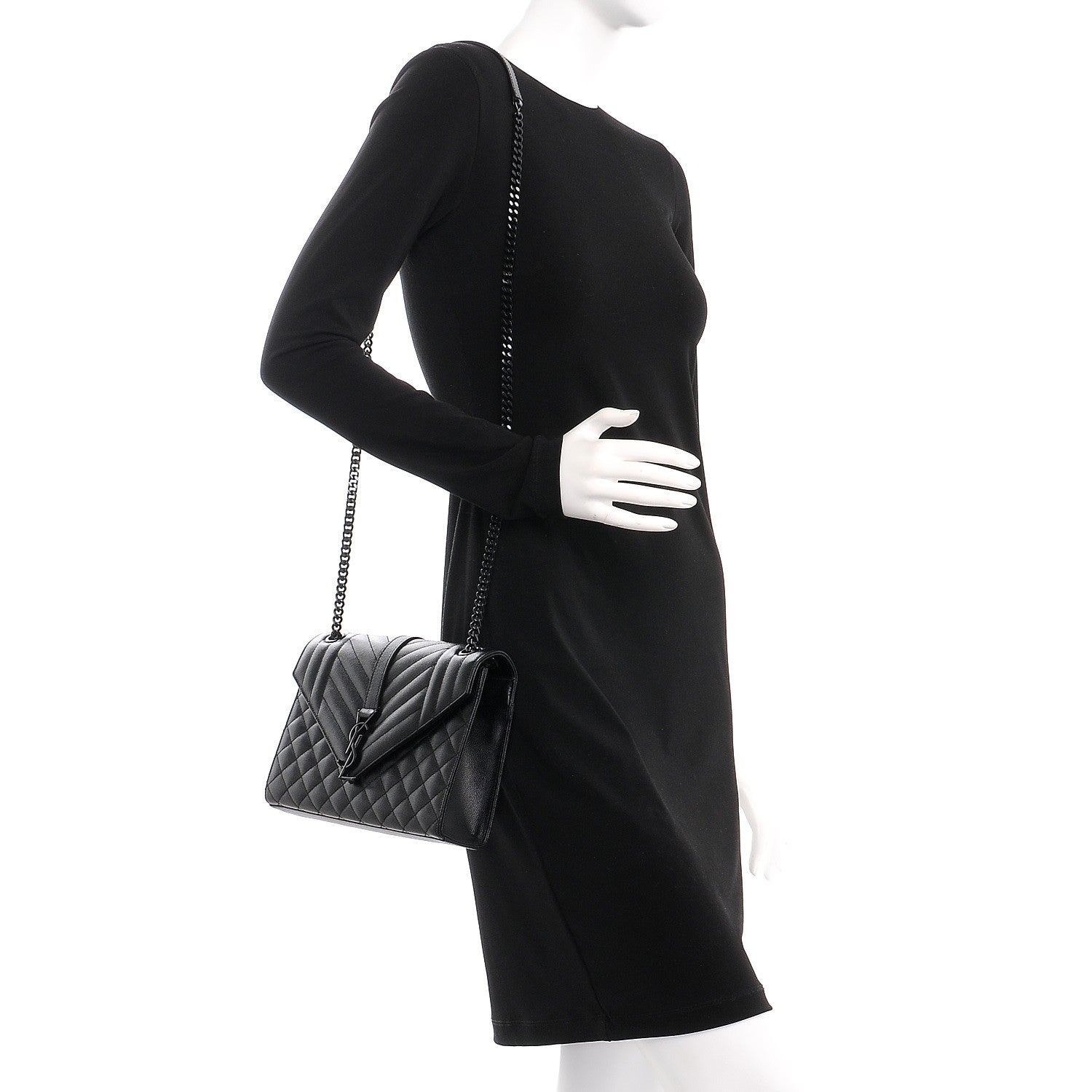 Saint Laurent Grain De Poudre Textured Mixed Matelasse Triquilt Medium Monogram Satchel Black 2 of 8