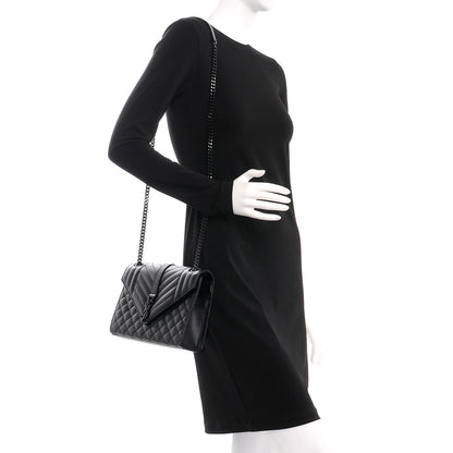Saint Laurent Grain De Poudre Textured Mixed Matelasse Triquilt Medium Monogram Satchel Black 2 of 8