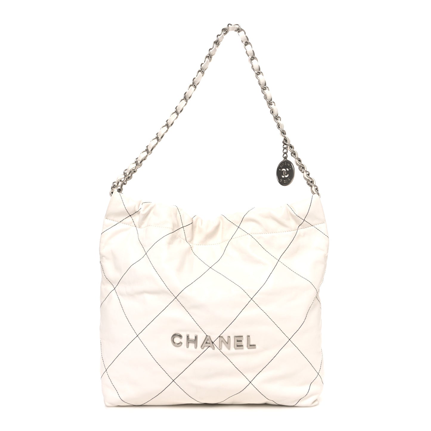 Shiny Calfskin Quilted Small Chanel 22 White Black