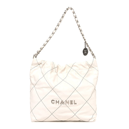 Chanel Shiny Calfskin Quilted Small Chanel 22 White Black 1 of 11