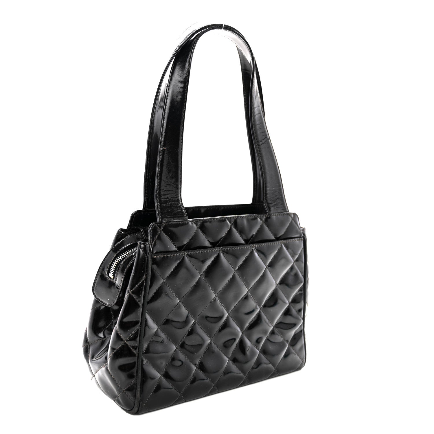 Chanel Patent Quilted Timeless CC Small Pocket Shoulder Bag Black 2 of 10