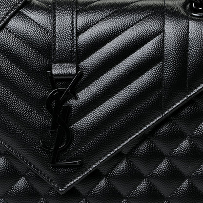 Saint Laurent Grain De Poudre Textured Mixed Matelasse Triquilt Medium Monogram Satchel Black 8 of 13