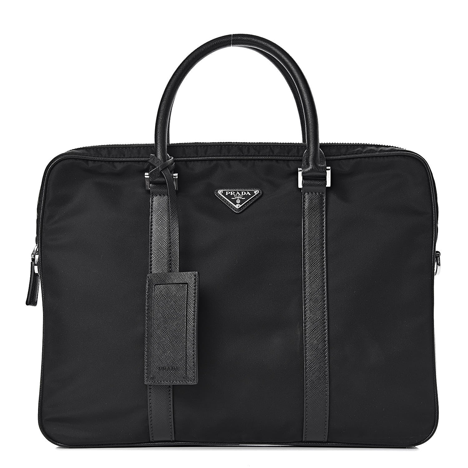 Prada Tessuto Nylon Saffiano Metal Triangle Logo Work Bag Black 1 of 10
