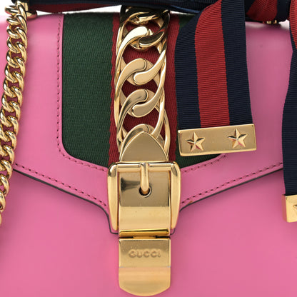 Gucci Vitello Fontanella Web Mini Sylvie Chain Shoulder Bag Pink Tropical Flower 8 of 17