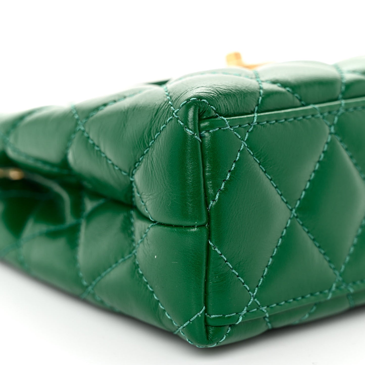 Shiny Aged Calfskin Quilted Nano Kelly Shopper Green