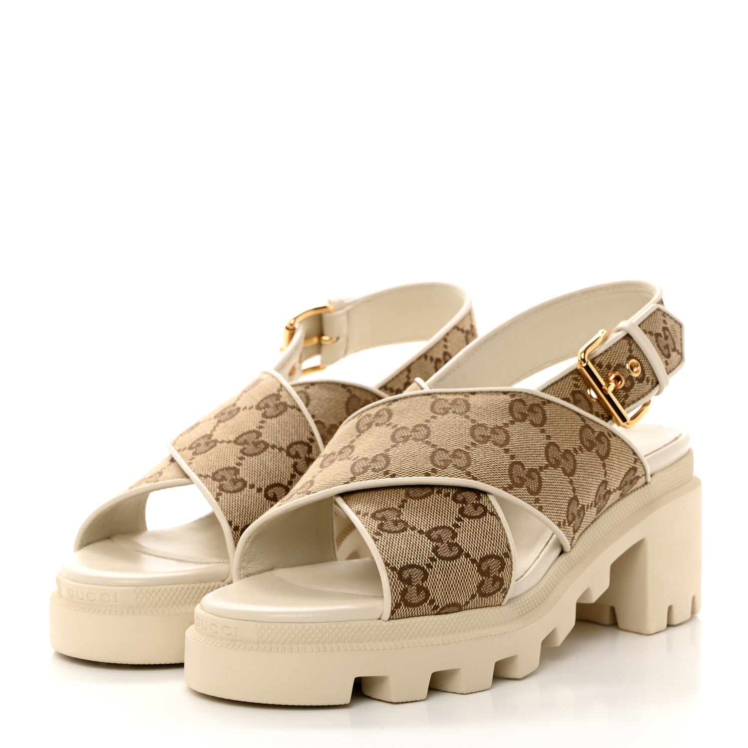 Gucci Monogram Granada Kid Trip 40/72mm Lug Sole Sandals 39.5 Beige Ebony Mystic White 3 of 9