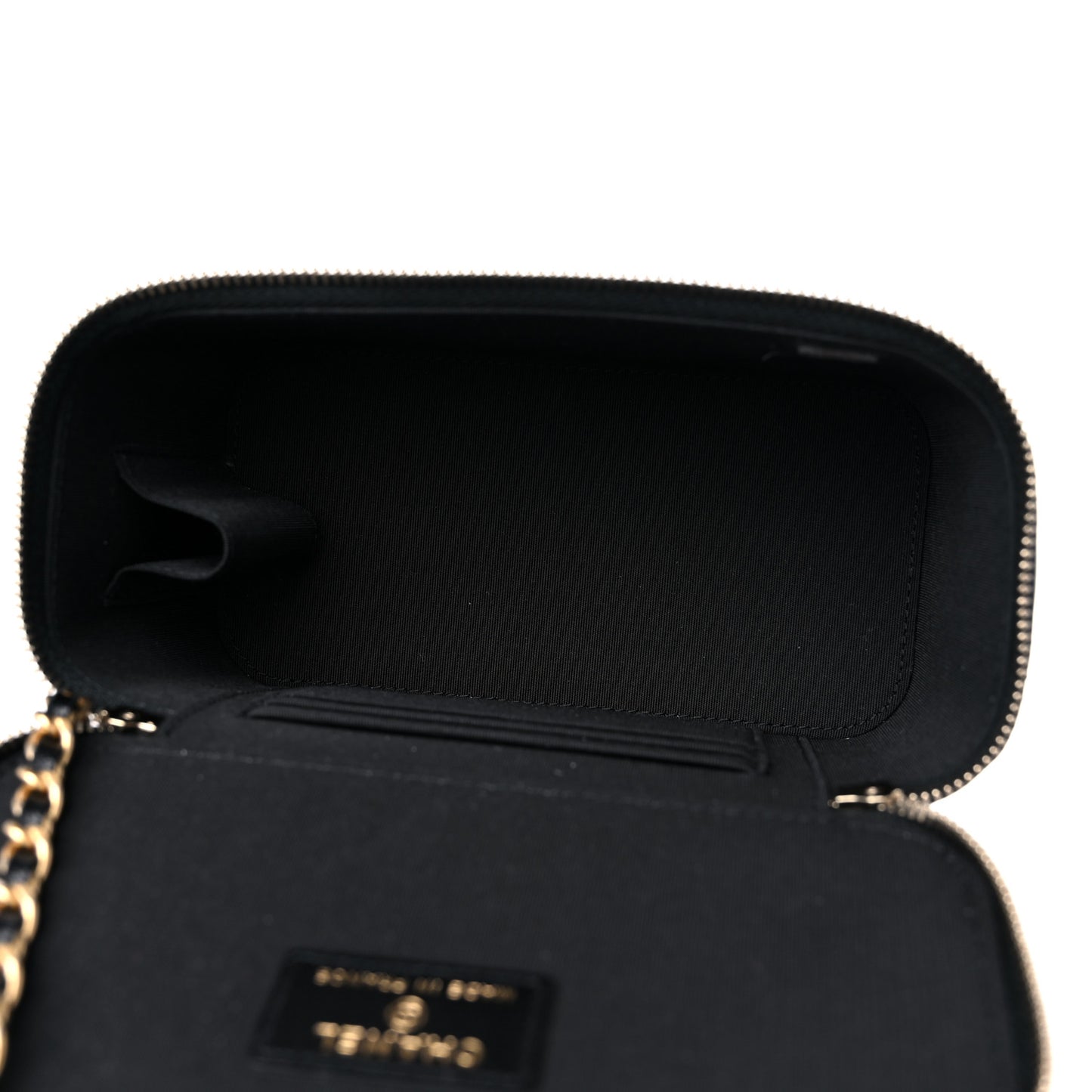 Lambskin Quilted Small Top Handle Vanity Case With Chain Black