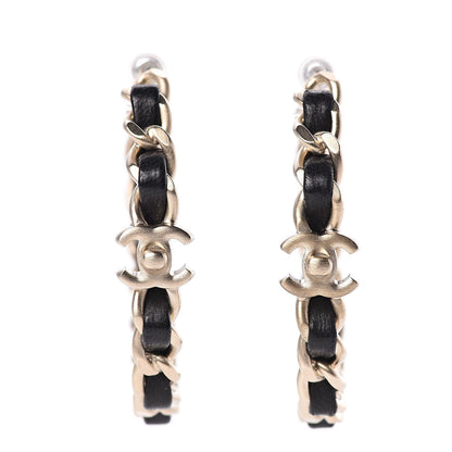 Chanel Lambskin Pearl More Is More CC Chain Hoop Earrings Gold Black 1 of 4