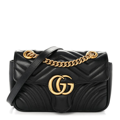 Gucci Calfskin Matelasse Mini GG Marmont Shoulder Bag Black 1 of 15