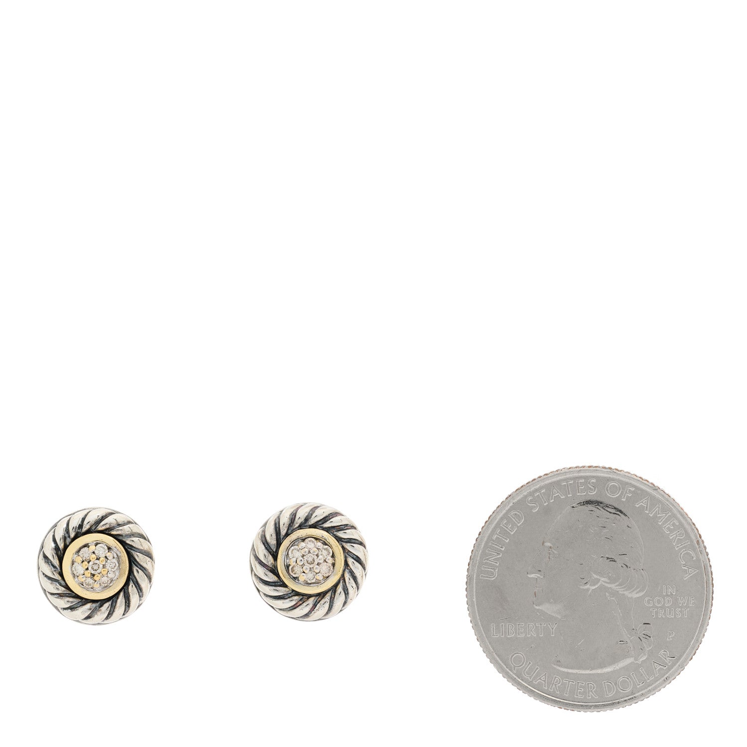 David Yurman Sterling Silver 18K Yellow Gold Diamond Cookie Cable Earrings 2 of 4