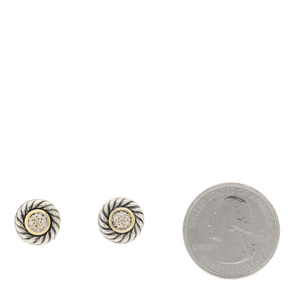 David Yurman Sterling Silver 18K Yellow Gold Diamond Cookie Cable Earrings 2 of 4