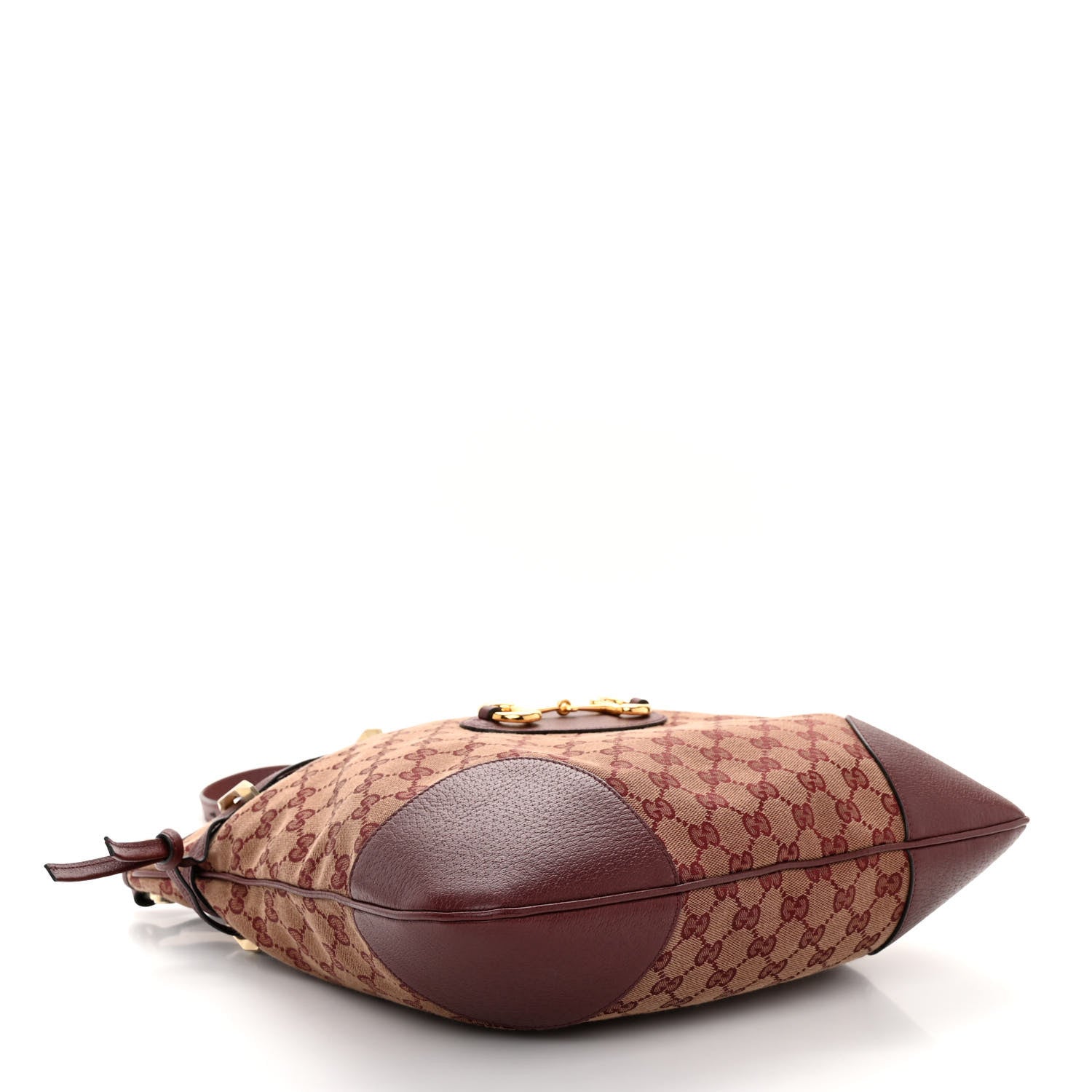 Gucci Monogram Textured Dollar Calfskin Horsebit 1955 Cinch Top Messenger Bag Sahara Rubino Chardonnay 4 of 9