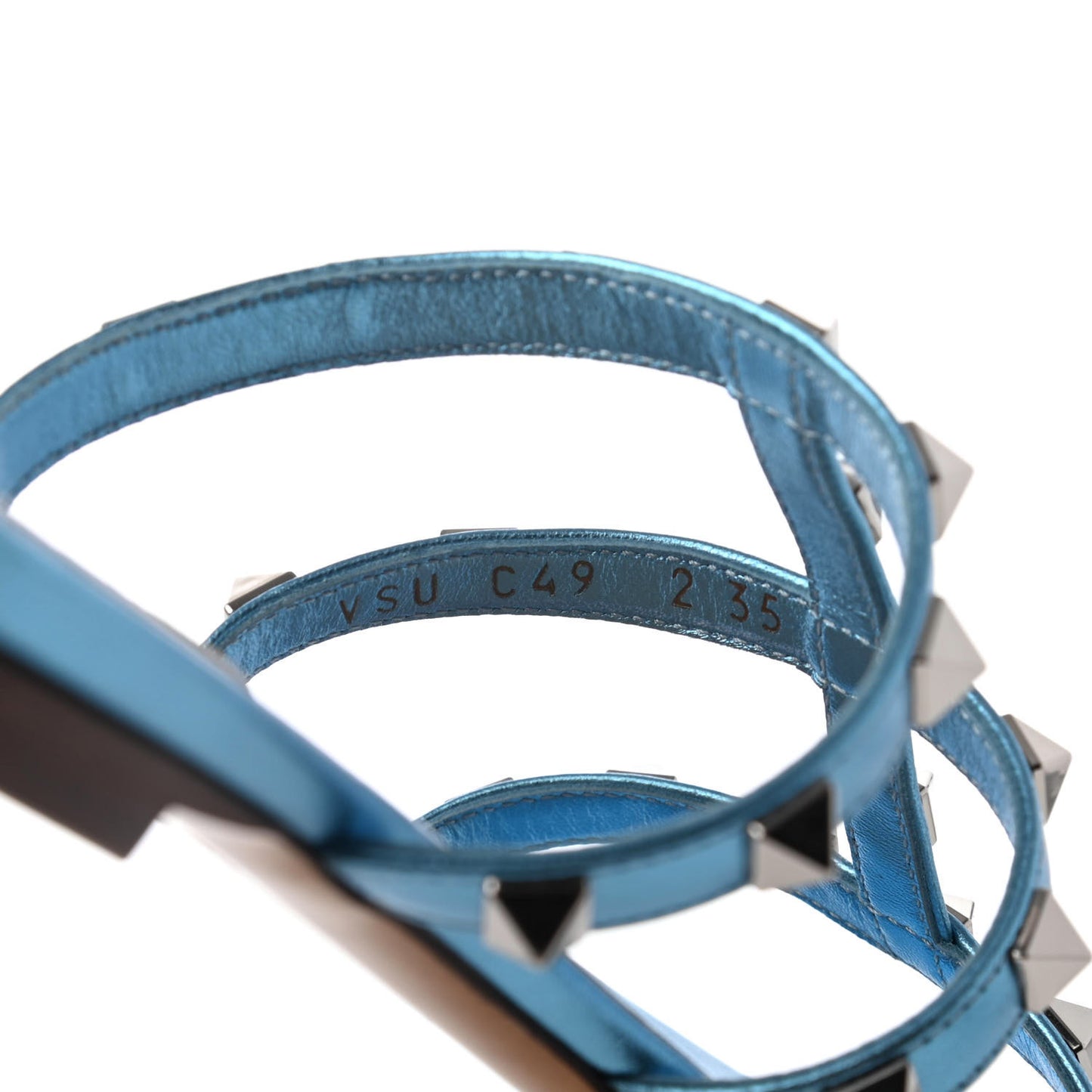Metallic Nappa Rockstud Caged Flat Slide Sandals 35 Cerulean