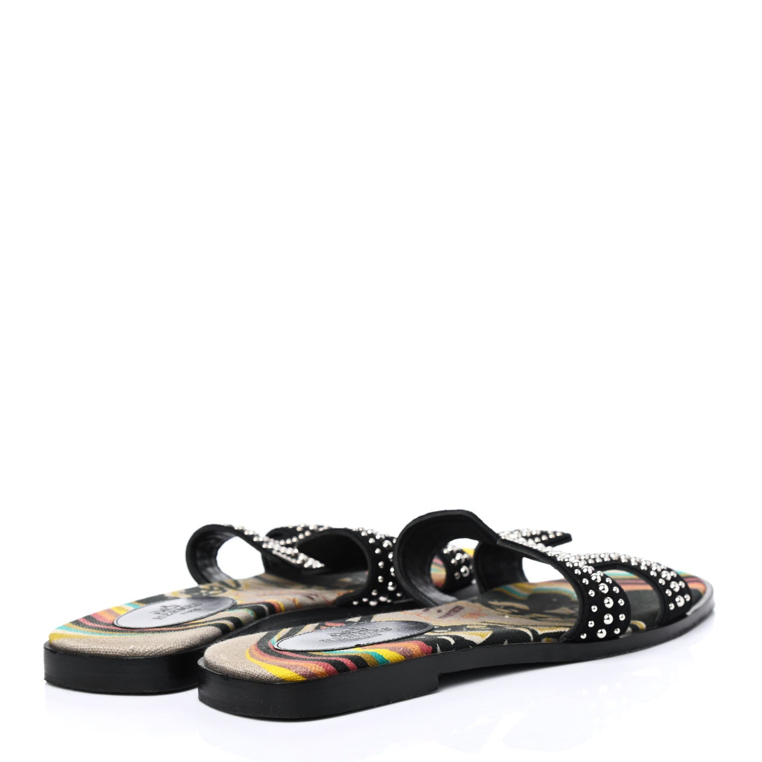 Hermes Suede Goatskin Studded Oran Sandals 37.5 Black 3 of 4