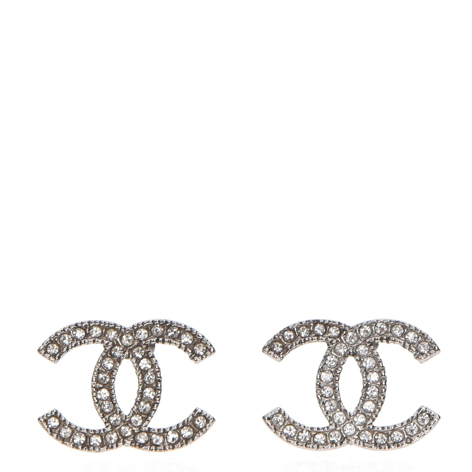 Chanel Crystal Timeless CC Earrings Silver 1 of 6