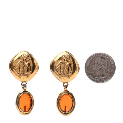 Chanel Metal Resin Clip On Drop Earrings Gold 2 of 4