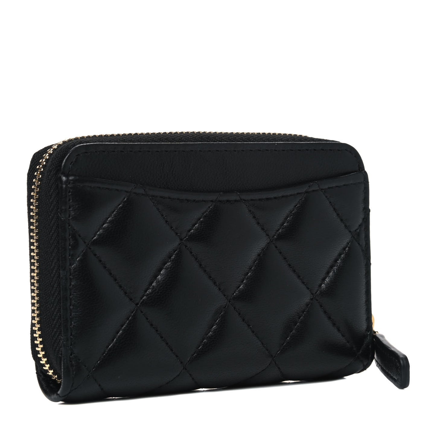 Lambskin Quilted Zip Coin Purse Black