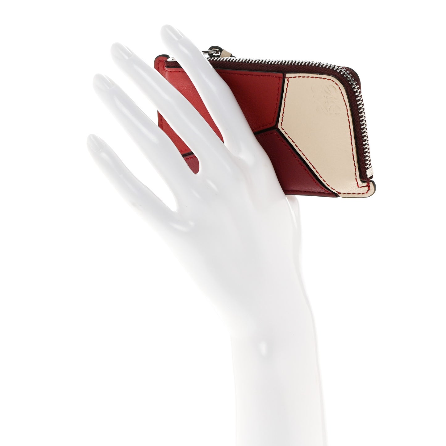 Calfskin Puzzle Colorblock Coin Card Holder Wine Garnet