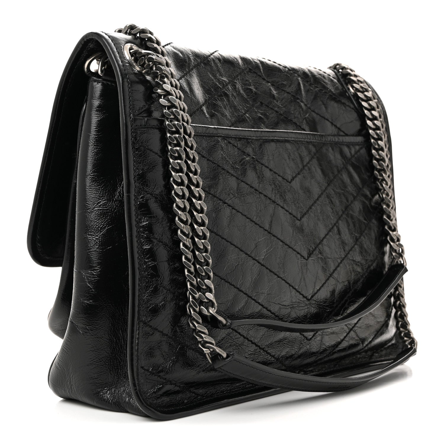 Saint Laurent Crinkled Calfskin Matelasse Monogram Large Niki Chain Satchel Black 3 of 12
