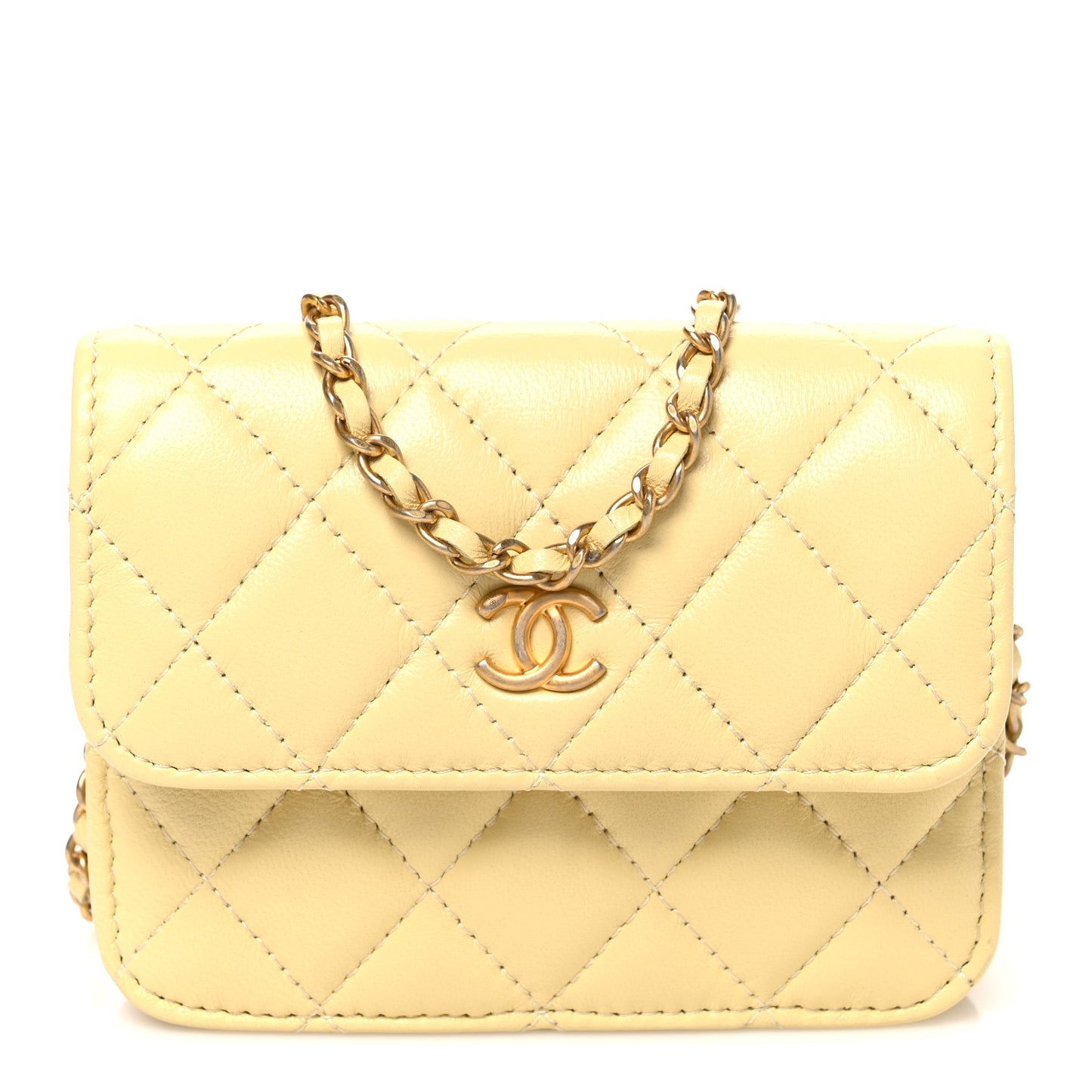 Lambskin Quilted Pearl Crush Clutch With Chain Yellow