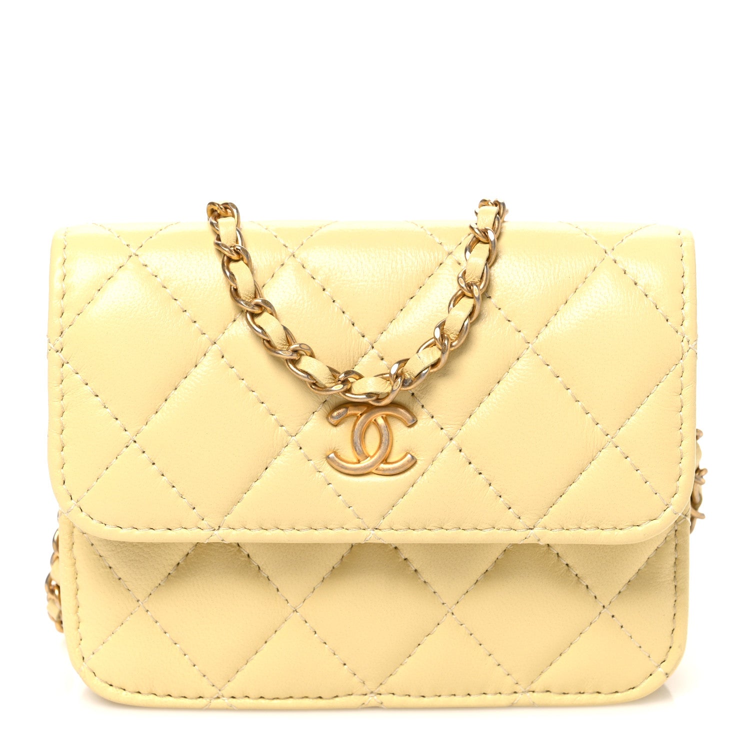 Chanel Lambskin Quilted Pearl Crush Clutch With Chain Yellow 1 of 11