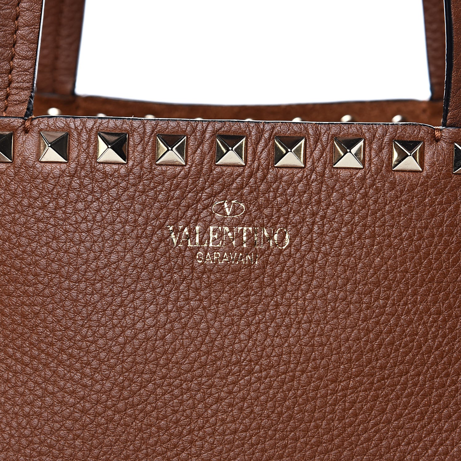 Valentino Garavani Grained Calfskin Small Rockstud Shoulder Tote Bright Cognac 7 of 20