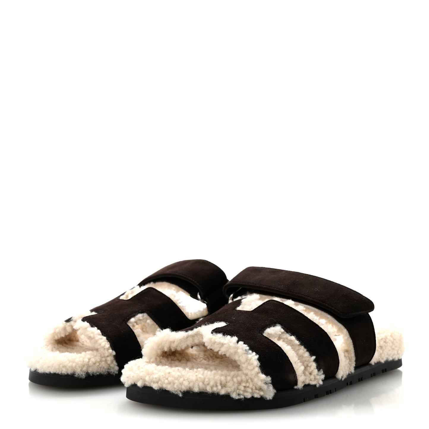 Suede Goatskin Woolskin Womens Chypre Sandals 39.5 Marron Ebene