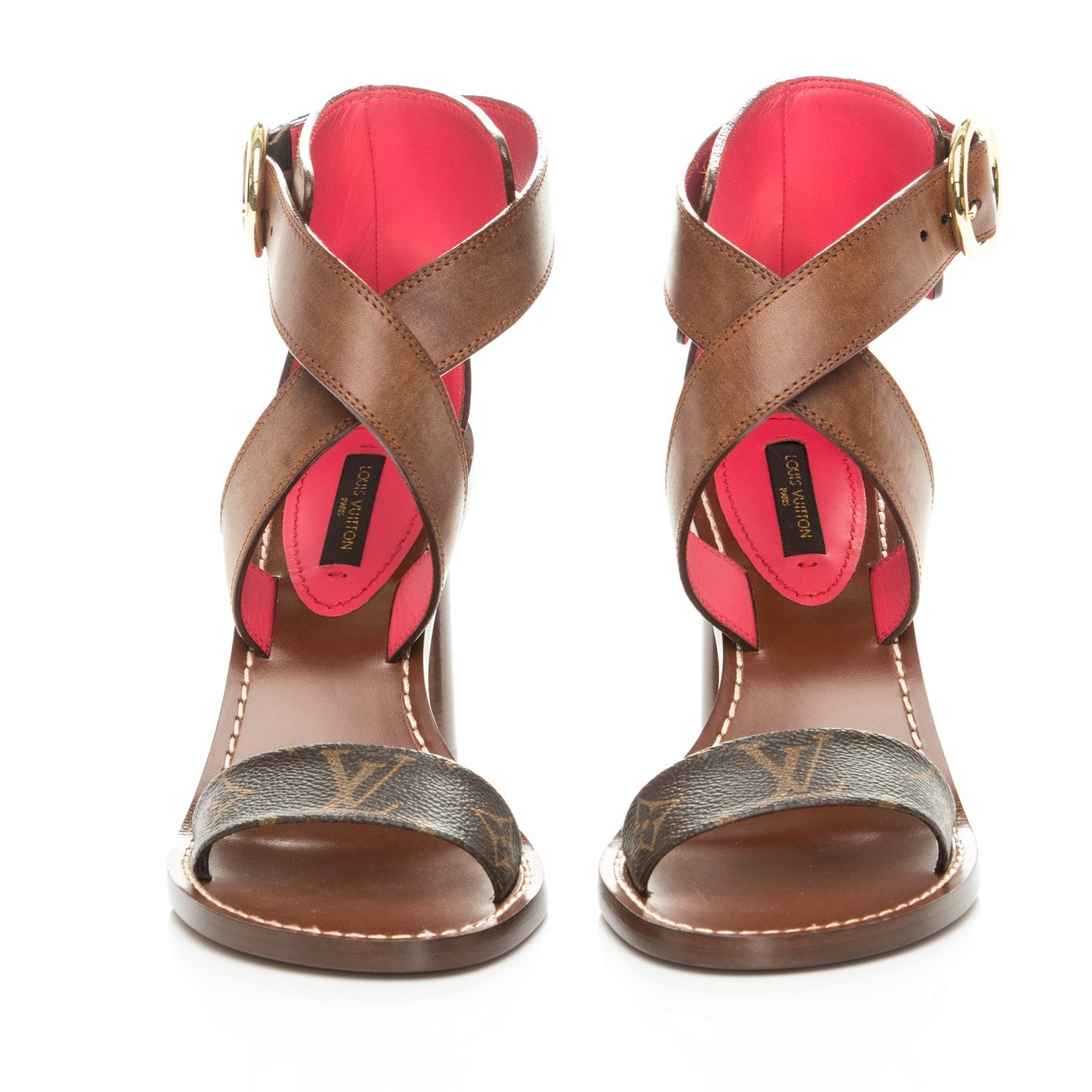 Louis Vuitton Calfskin Monogram Ocean Drive Heeled Sandals 36 Cognac 2 of 7