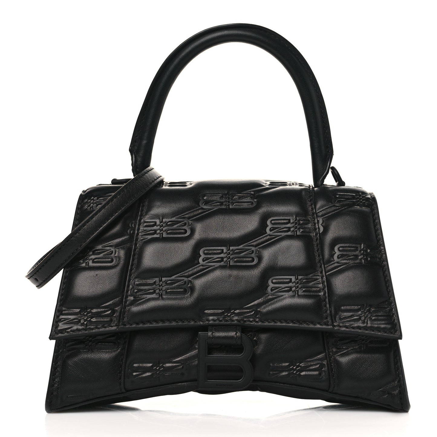 Nappa BB Monogram Embossed Small Hourglass Top Handle Bag Black