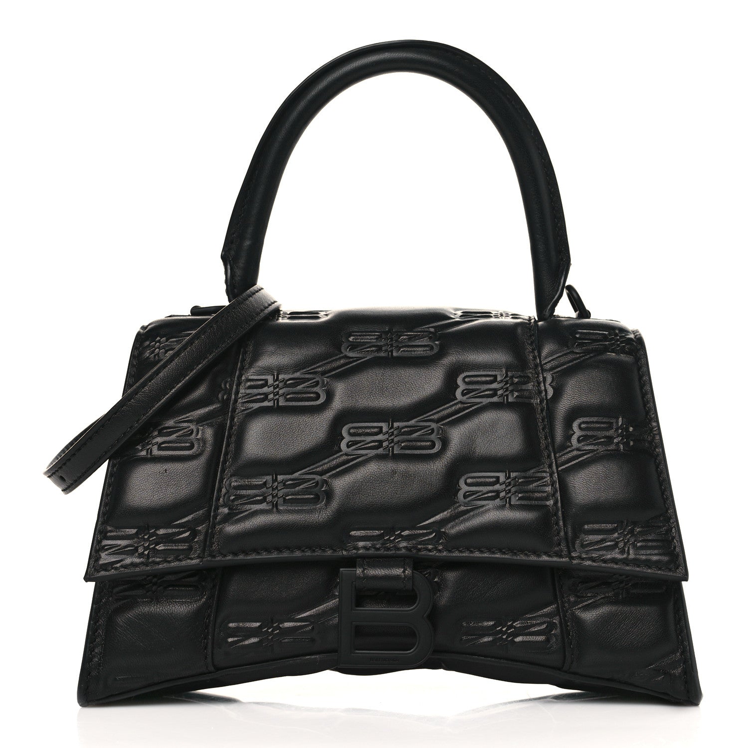Balenciaga Nappa BB Monogram Embossed Small Hourglass Top Handle Bag Black 1 of 10