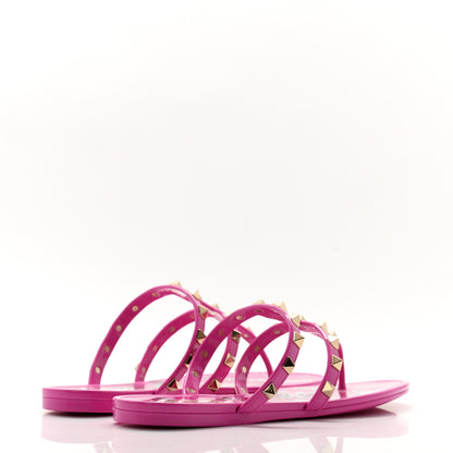 Valentino Garavani PVC Jelly Rockstud Caged Flat Thong Sandals 37 Pink 4 of 7