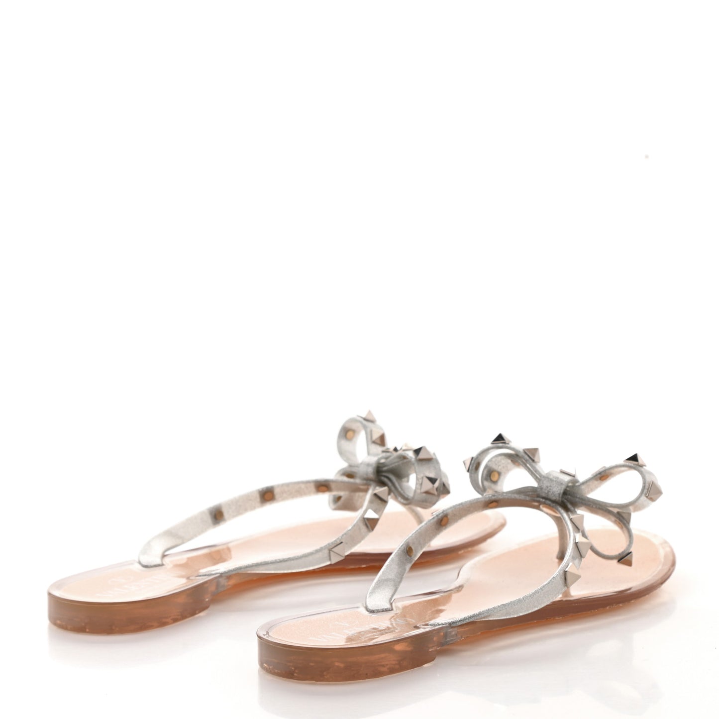 PVC Jelly Glitter Rockstud Bow Thong Sandals 38 Silver
