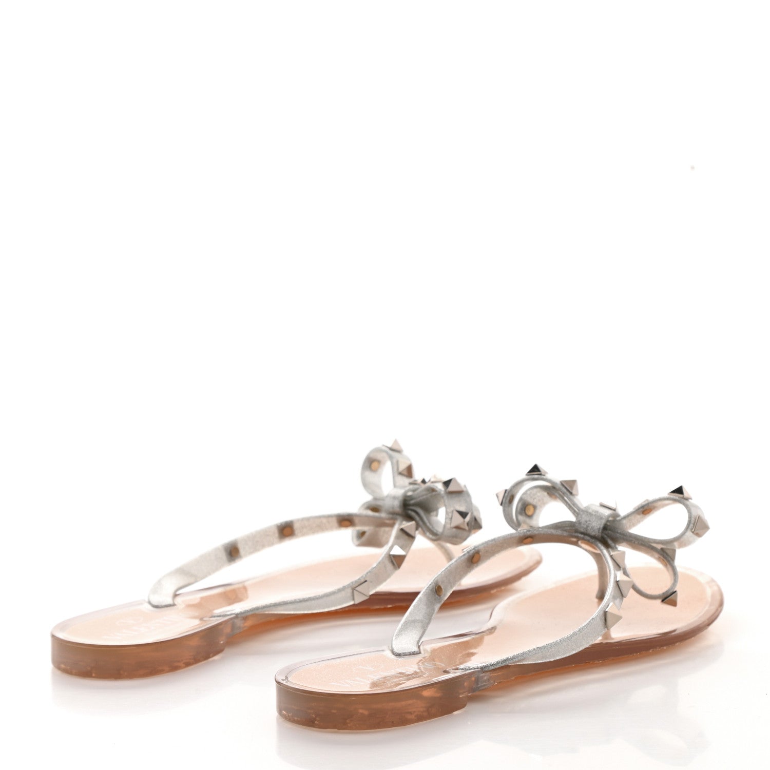 Valentino Garavani PVC Jelly Glitter Rockstud Bow Thong Sandals 38 Silver 4 of 8