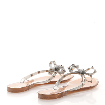 Valentino Garavani PVC Jelly Glitter Rockstud Bow Thong Sandals 38 Silver 4 of 8
