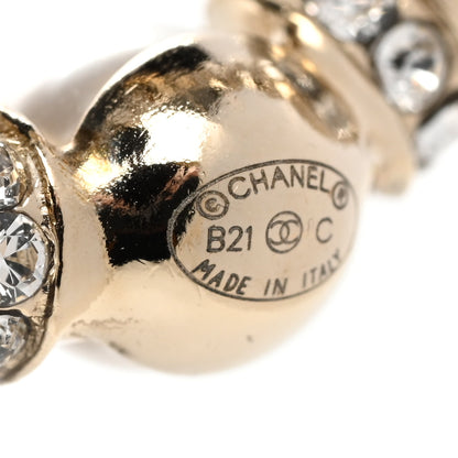 Chanel Crystal Pearl CC Hoop Earrings Gold Pearly White 4 of 4