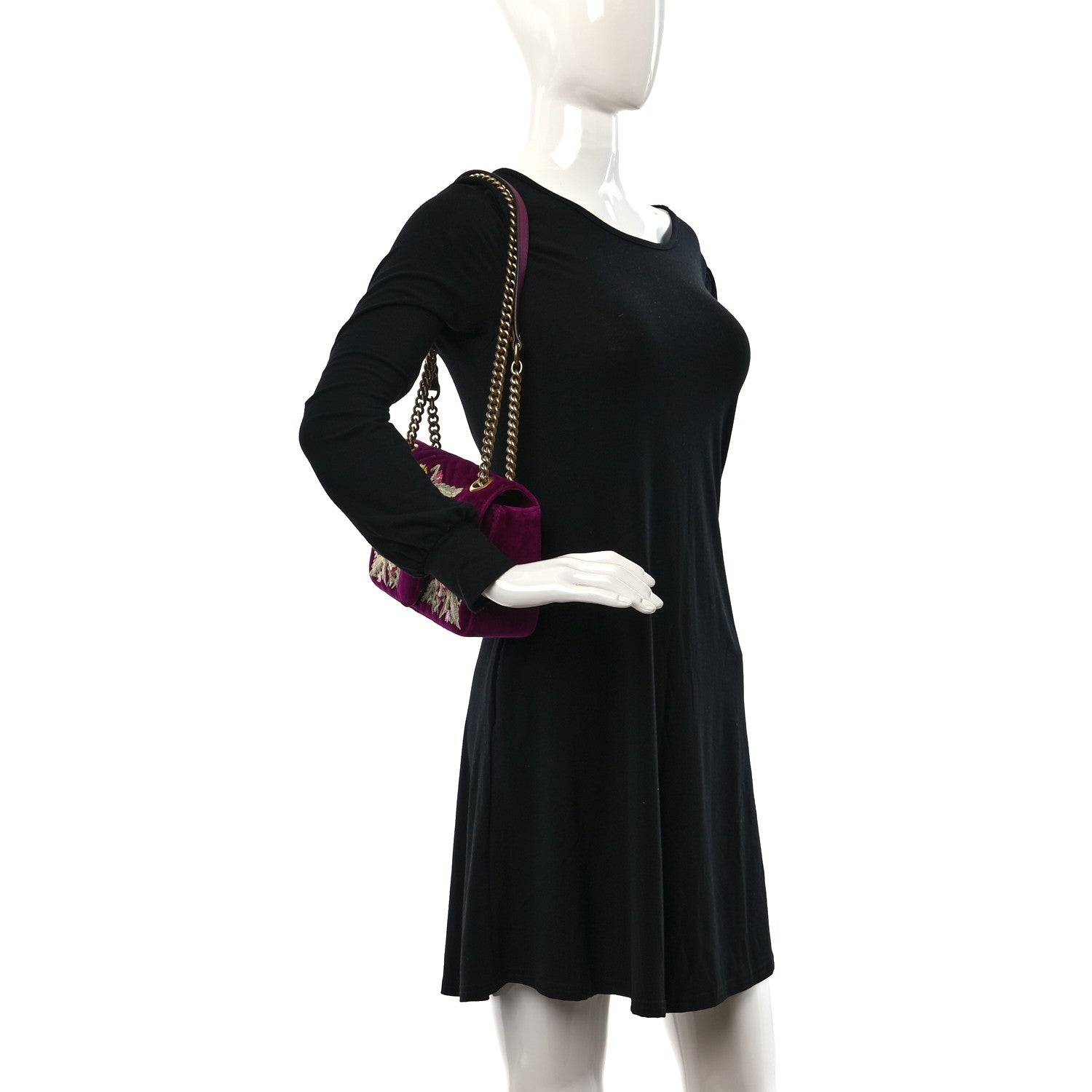 Gucci Velvet Matelasse Embroidered Small GG Marmont Shoulder Bag Fuchsia Violet Cyclamen 2 of 13