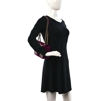 Gucci Velvet Matelasse Embroidered Small GG Marmont Shoulder Bag Fuchsia Violet Cyclamen 2 of 13