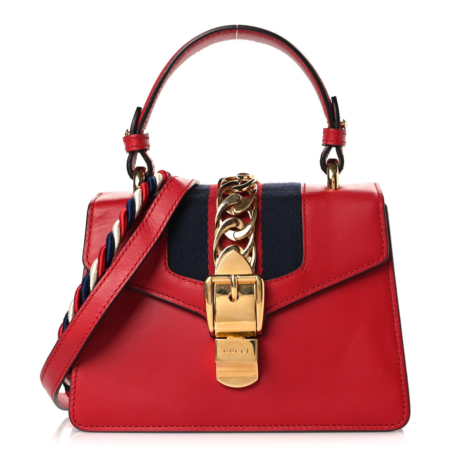 Gucci Calfskin Mini Sylvie Top Handle Bag Hibiscus Red 1 of 10