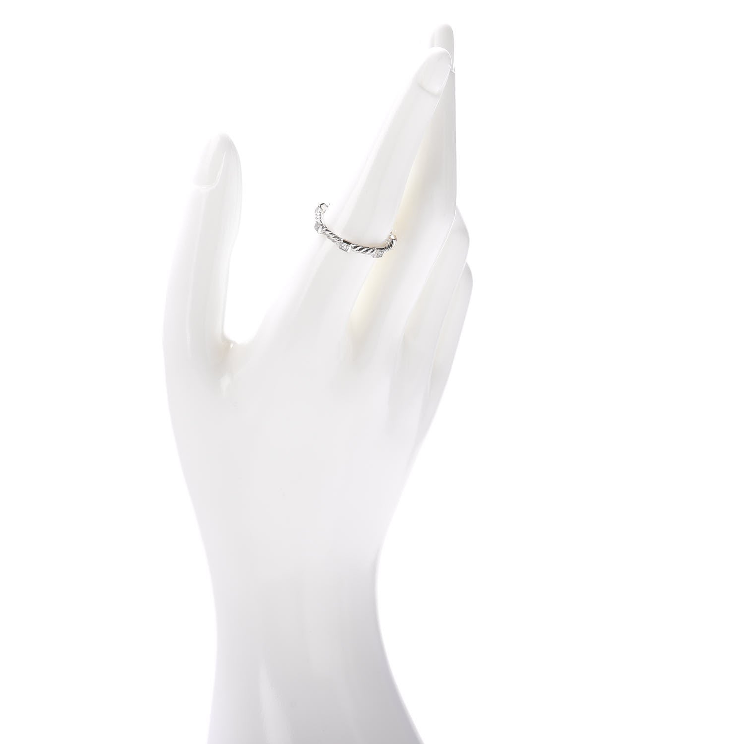 David Yurman 18K White Gold Diamond 2mm Cable Collectibles Stack Band Ring 56 7.5 2 of 4