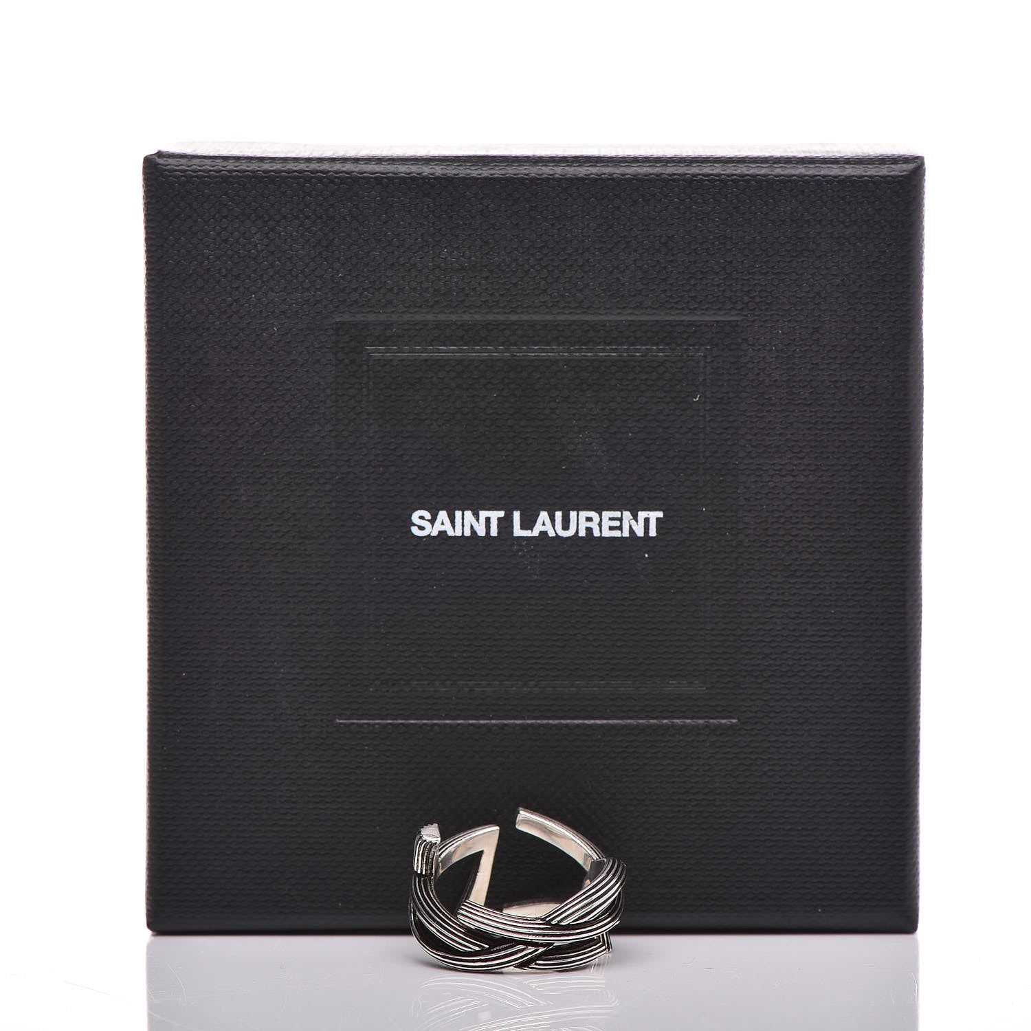 Saint Laurent Straited Brass Monogram Ring 6 Oxidized Silver 6 of 6