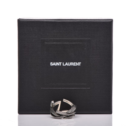 Saint Laurent Straited Brass Monogram Ring 6 Oxidized Silver 6 of 6