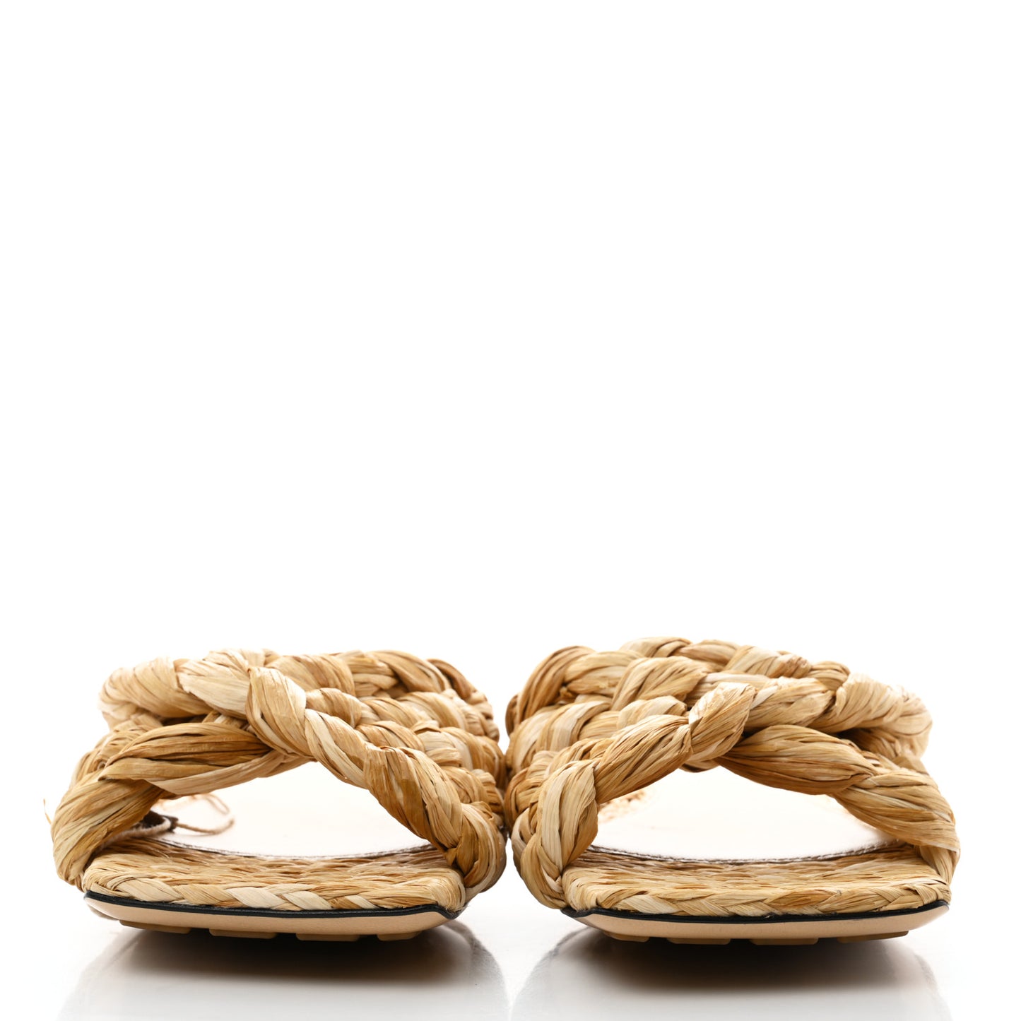 Raffia Twisted Intrecciato Stretch Flat Sandals 36 Macadamia