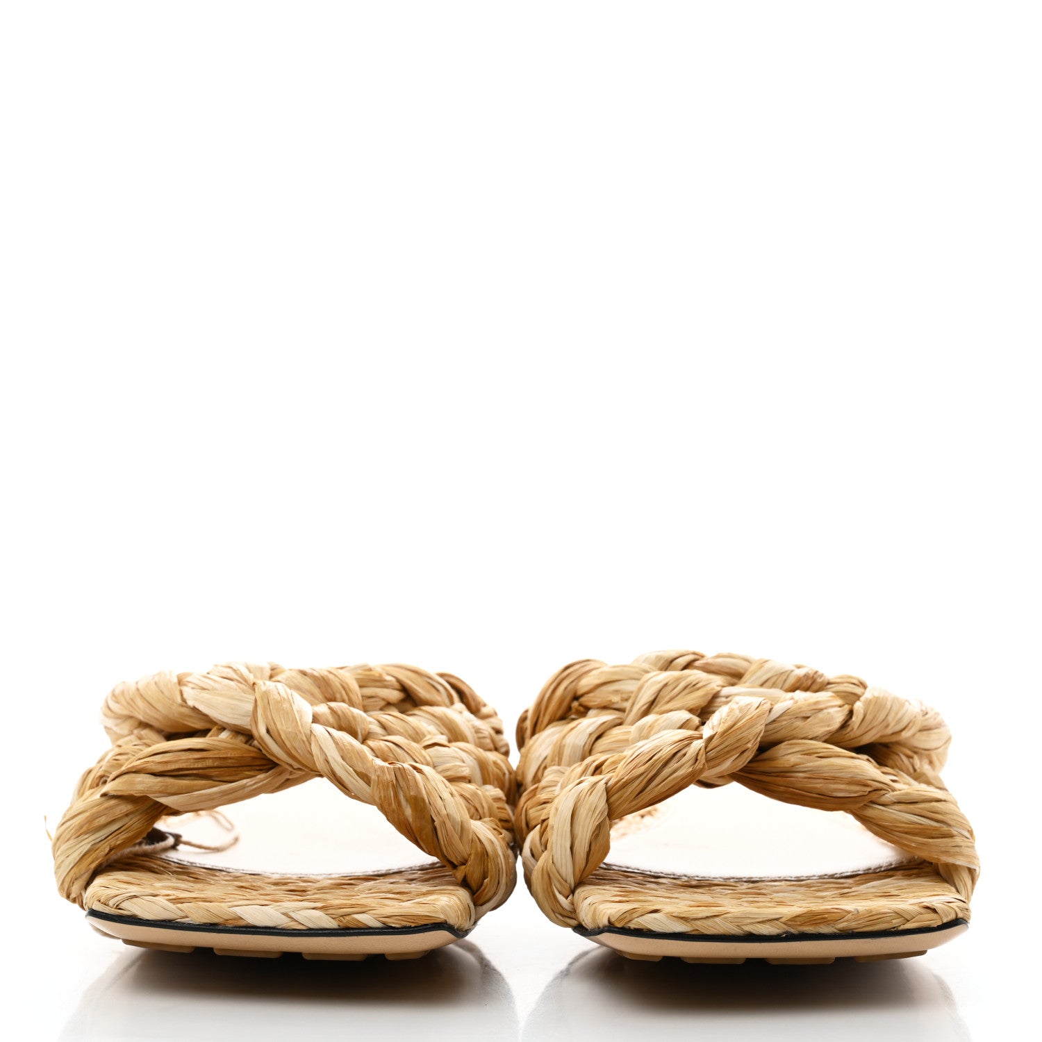 Bottega Veneta Raffia Twisted Intrecciato Stretch Flat Sandals 36 Macadamia 2 of 7