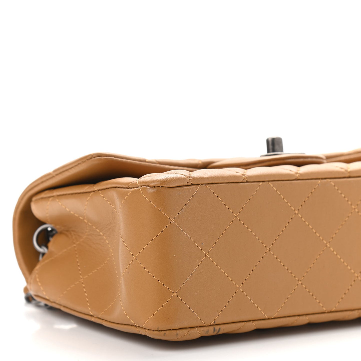 Lambskin Quilted Mini Rectangular Flap Camel
