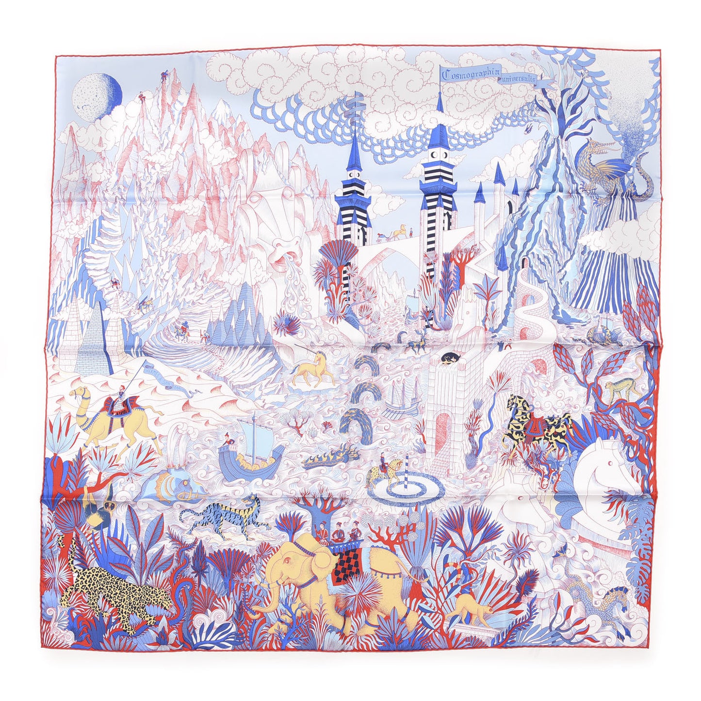 Silk Cosmographia Universalis Scarf 90 Ciel White Rouge