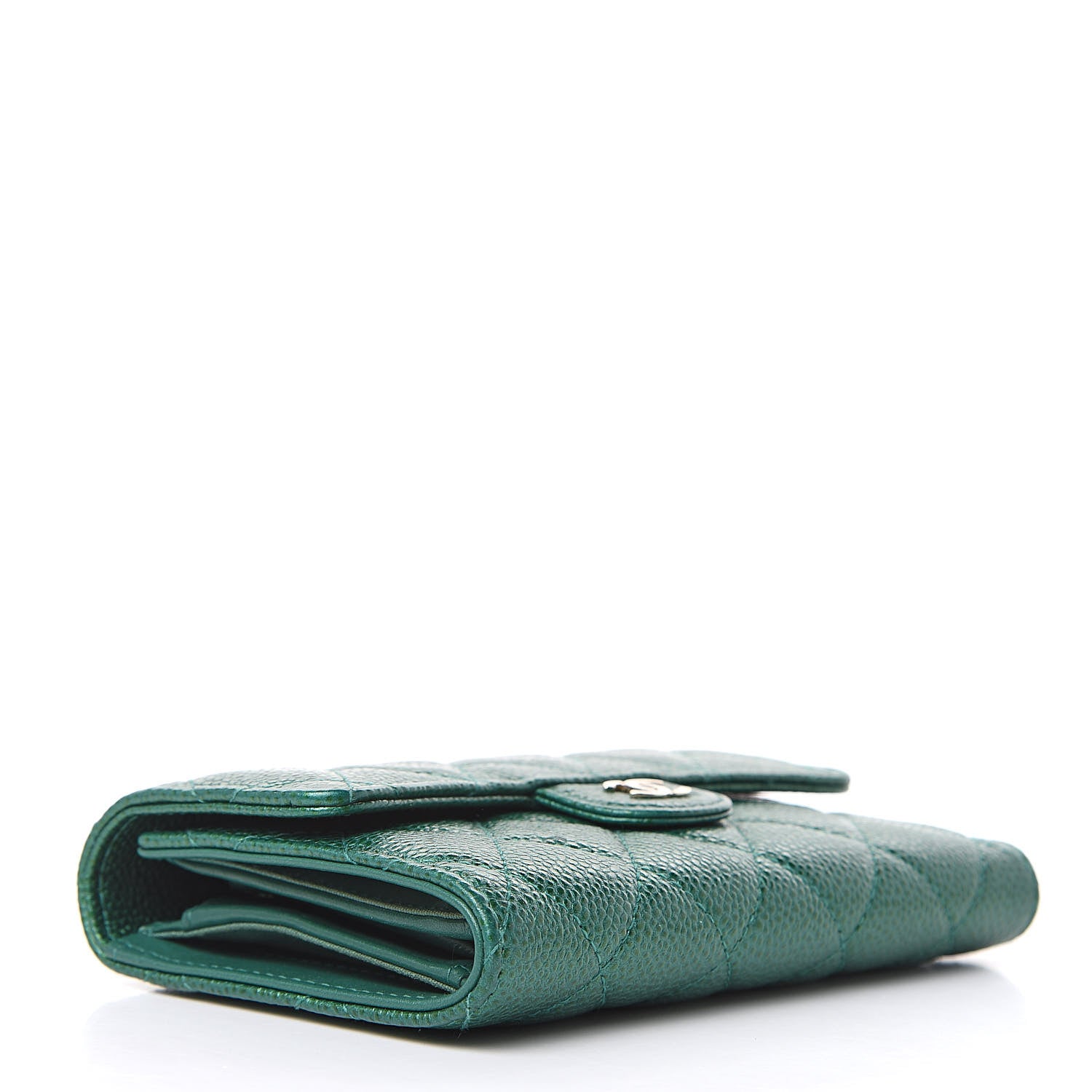 Chanel Metallic Caviar Quilted Medium Flap Wallet Green 4 of 11