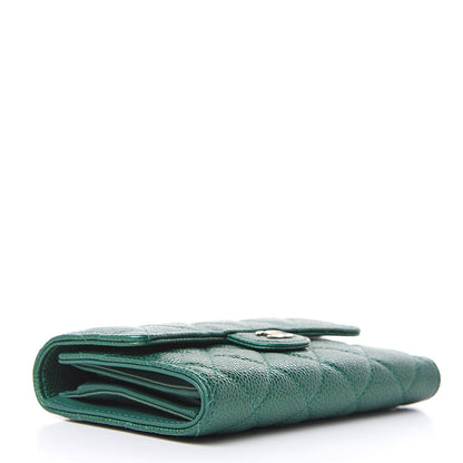 Chanel Metallic Caviar Quilted Medium Flap Wallet Green 4 of 11
